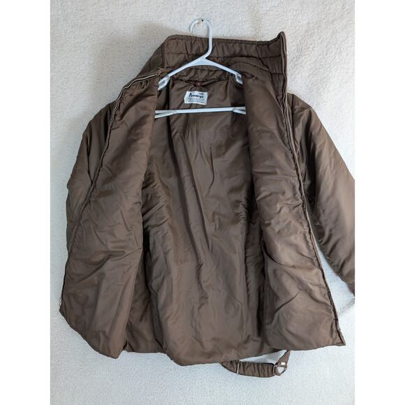 Vintage Penneys Jacket Nylon Womens Large Brown Poly Fill Belted 50s 60s - Picture 13 of 15